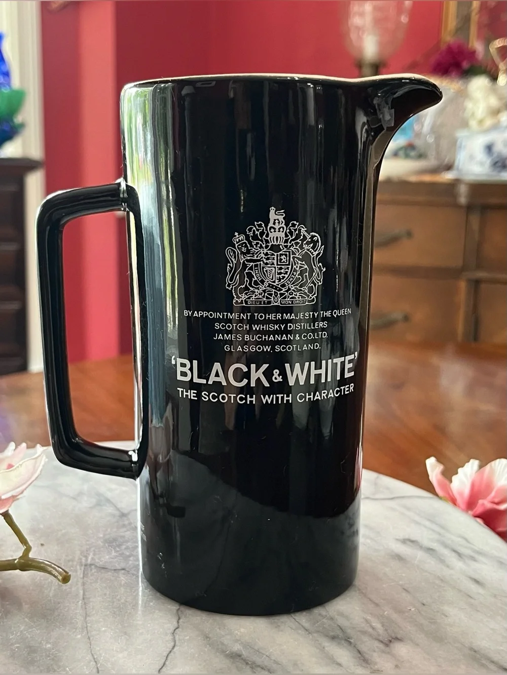 VTG A+ Black & White Scotch Whisky Pitcher Wade Regicor London Ceramic Pub Jug